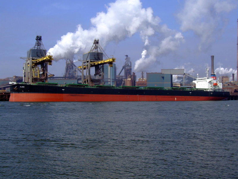 smoke stack, cargo, sky, ship, harbor, business, netherlands, freight transportation, industry, environmental issues, amsterdam, waterfront, 2K, pollution