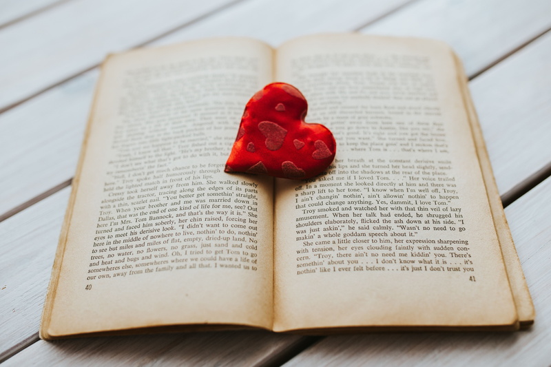 still life, book, love, symbol, christianity, positive emotion, emotion, high angle view, catholicism, indoors, pages, red heart, western script, paper