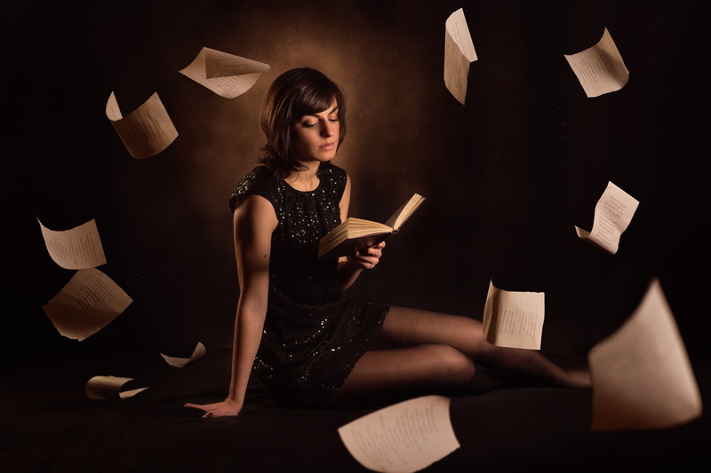 1080P, digital composite, activity, black color, beauty, young adult, contemplation, adult, black background, reading, hairstyle, one person, model, fashion