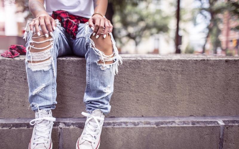 shoes, ripped clothes, jeans, model, 720P