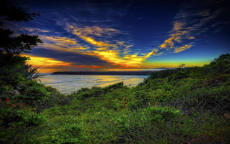 1080P, grass, colorful, tree, done, island, 3d and abstract, clouds, nature