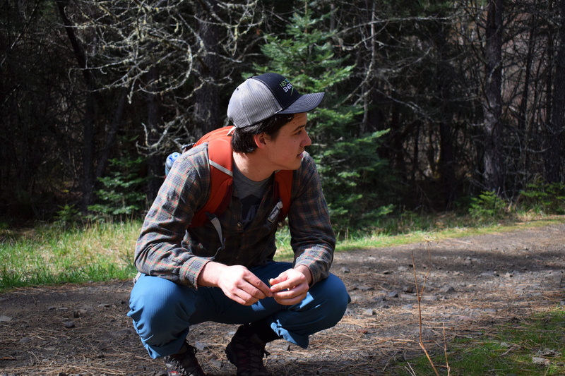 one person, plant, young adult, tree, three quarter length, land, front view, nature, lifestyles, hike, clothing, sitting, full length, harris park, leisure activity