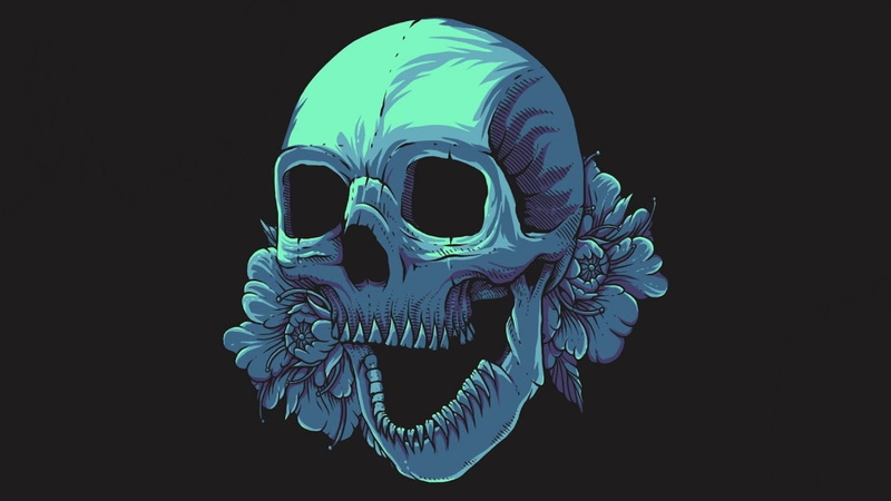 skull, 2K, flowers, artwork, black background, cover art, digital, Kai Wachi, Skull and flowers, green
