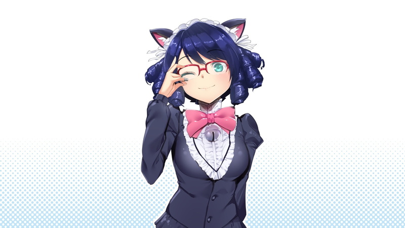 green, bow, catgirl, rock!!, 720P, animal, 247679, ears, blue, kai, com, tomohiro, headdress, cyan, bell, glasses, hair, hijirikawa, konachan, wink, show