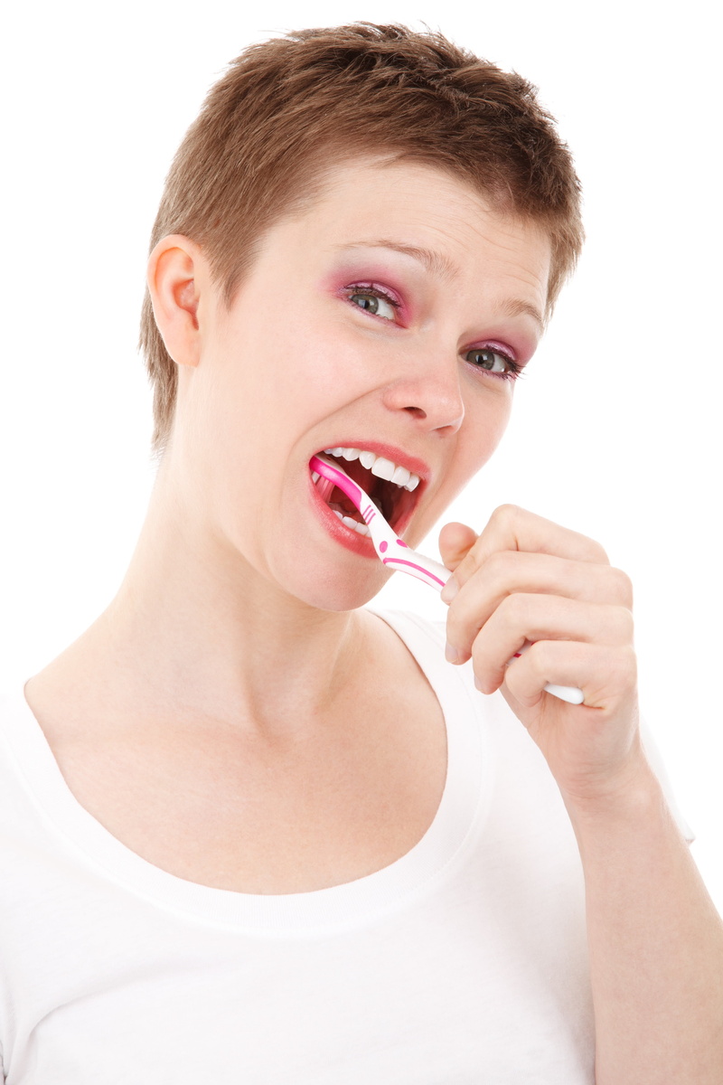 female, lifestyles, person, caucasian Ethnicity, care, health, smiling, pink, women, mouth open, hairstyle, 4K, young, headshot, teeth, brush, oral, lipstick