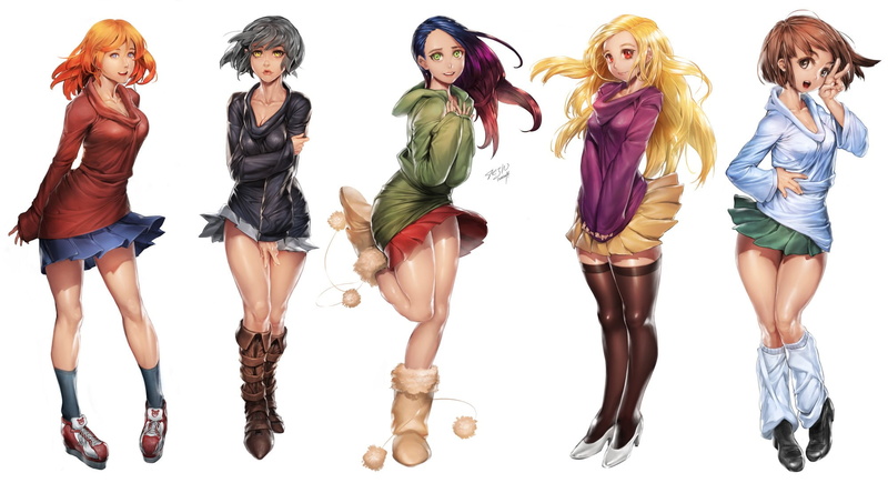short skirt, 1080P, fashion, young women, females, beauty, thigh-highs, young adult, beautiful people, people, lifting skirt, anime, cut out, standing