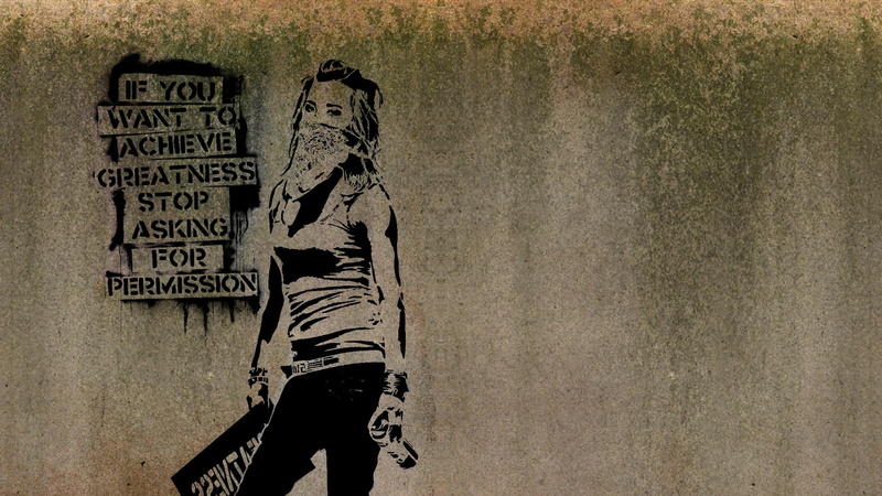 text, artwork, women, minimalism, scarf, inspirational, wall, Banksy, graffiti, quote, 1080P