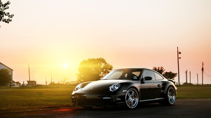 Porsche, mode of transportation, road, sunset, outdoors, plant, luxury, no people, motor vehicle, sun, sunlight, Porsche 911 Turbo, city, car, 1080P, copy space