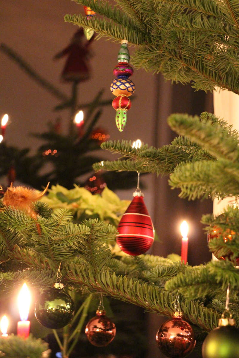 tree, celebration, plant, night, christmas tree, christmas decoration, holiday, christmas, solemnly, 5K, illuminated, balls, focus on foreground, indoors