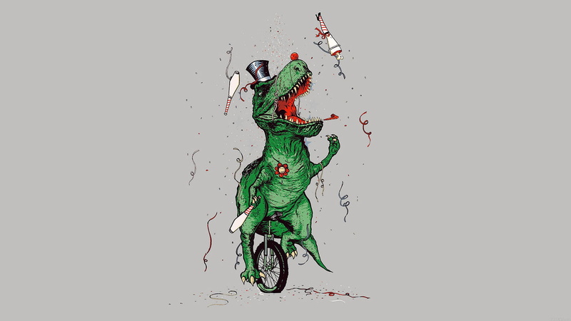 creativity, water, legs digital art minimalism simple background humor dinosaurs unicycle top hat juggle bones flowers, gray, white background, splashing
