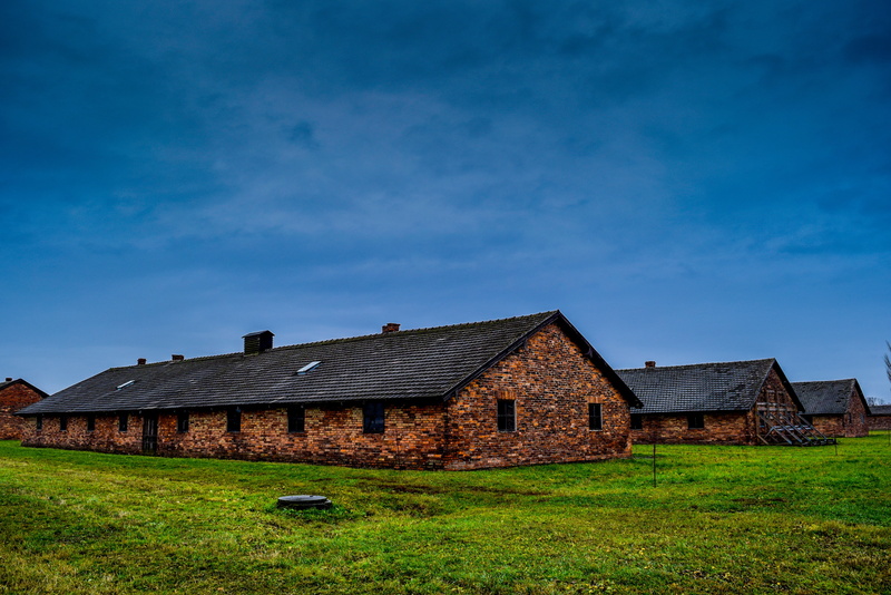 rural scene, building, landscape, land, blue, history, victim, cloud - sky, poland, building exterior, birkenau, sky, agricultural building, jew, barrack
