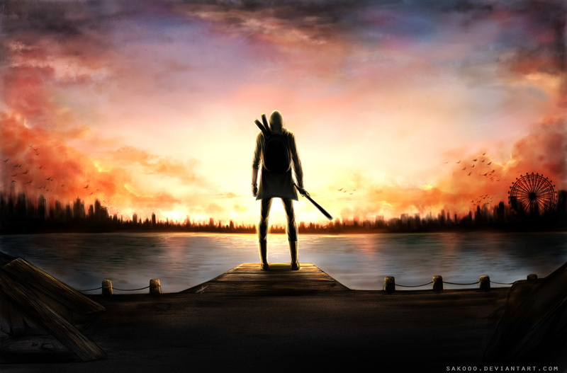 exists, 1080P, reflection, warrior, fantasy, world, sunset