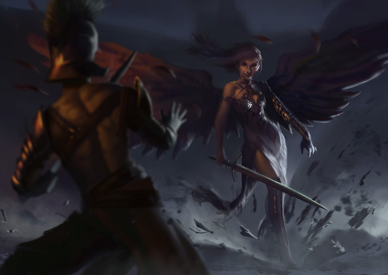 angel, female, fantasy art, art, character, fantasy, 1080P, dark, wings