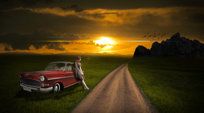 direction, sunset, land, motor vehicle, sky, nature, washing machine, youth, road trip, photoshoot, machine, transportation, landscape, woman, the way forward