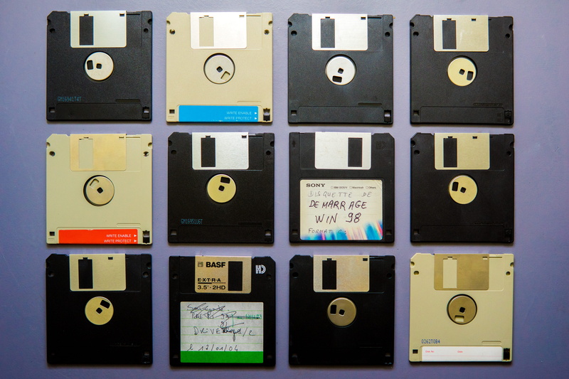 container, number, floppy disc, variation, electrical equipment, no people, technology, multi colored, in a row, choice, communication, vintage, color