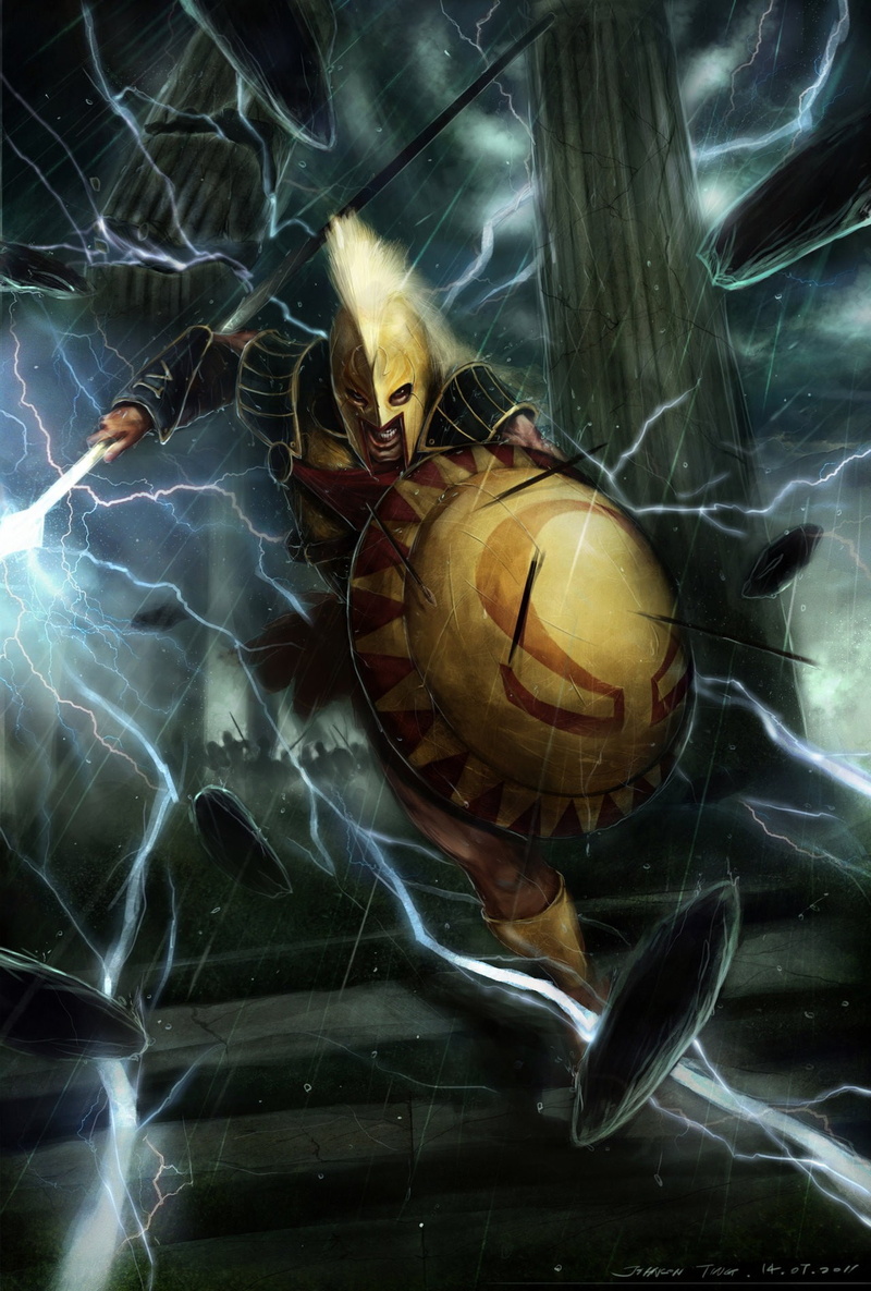 god, war, hero, x, games, video, art, Sparta, lightning, hd, 720P