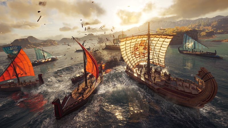 Mythological, ancient greek, Sparta, warship, ancient greece, sunset, Aegean Sea, 4K, Athens, Assassins Creed: Odyssey, Assassins Creed, sky, war, Assassins Creed: Odyssey