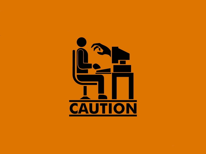 indoors, logo, caution, no people, studio shot, representation, orange color, colored background, orange background, computer, safety, information, human representation