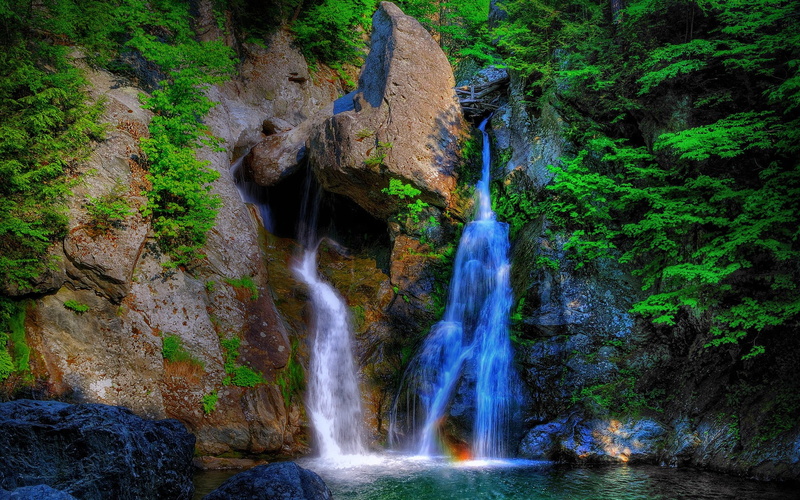 long exposure, rock - object, falls, falling water, scenics - nature, growth, nature, rainforest, power in nature, waterfall, 1080P, plant, landscape