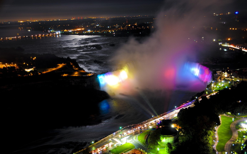 falls, 3d and abstract, lights, city, water, 2K, niagra, niagra falls, waterfall