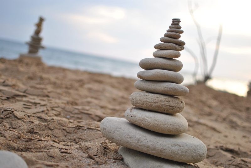 clouds, rock, harmony, sky, stone - object, beach sand, daytime, peaceful, tranquil, stack, nature, sea, relax, land, stone, no people, meditation, stones