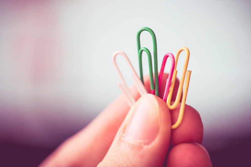 indoors, close-up, multi Colored, pink color, paper clip, 4K, clip, close up, women, office, human finger, people, Colorful, body part, human Hand, paper