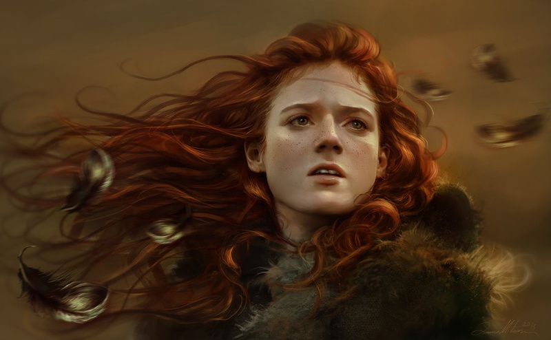Game of Thrones, artwork, redhead, drawing, face, women, beautiful woman, female, indoors, one person, 720P, human hair, studio shot, long hair, Ygritte