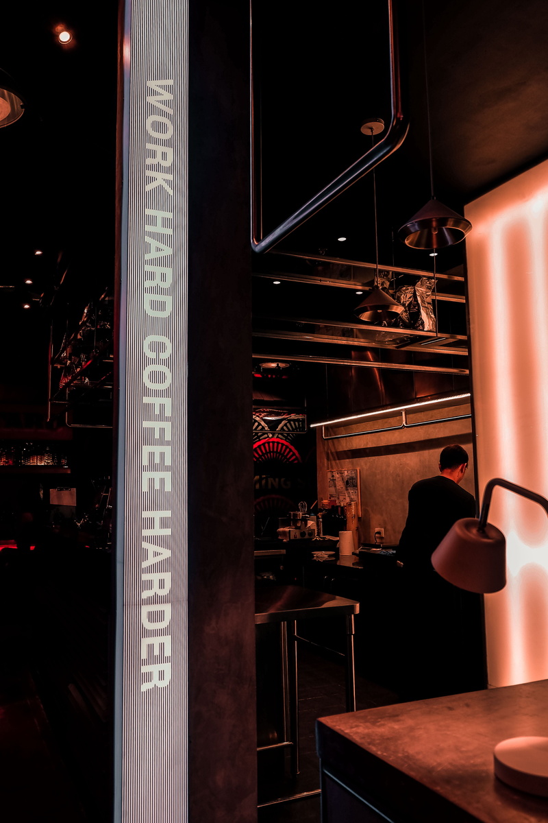 lifestyles, communication, nightlife, no people, illuminated, coffee, wood - material, work, bar, man, absence, signage, sign, harder, light, glass - material