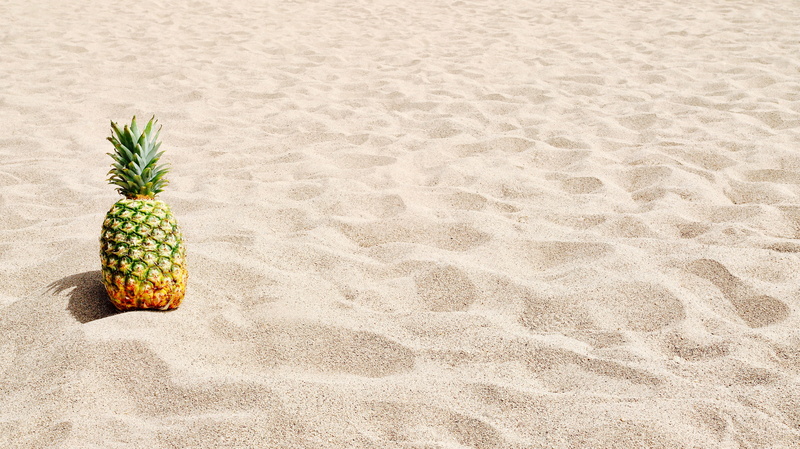 beach, high angle view, tropical, nature, ocean, summer, land, tropical fruit, sand, no people, summertime, pineapples, healthy eating, food and drink