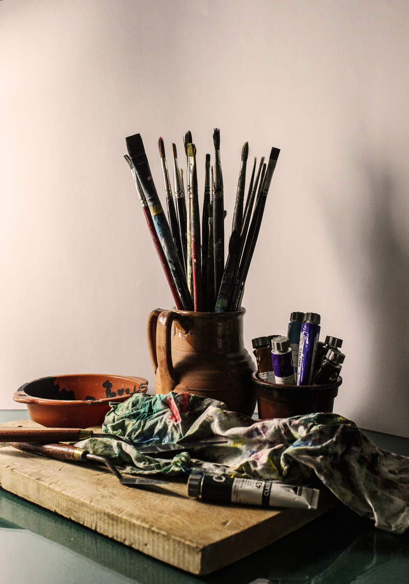 publication, art and craft equipment, desk organizer, paintbrush, 4K, close-up, painter, writing instrument, paintbrushes, wall - building feature, container