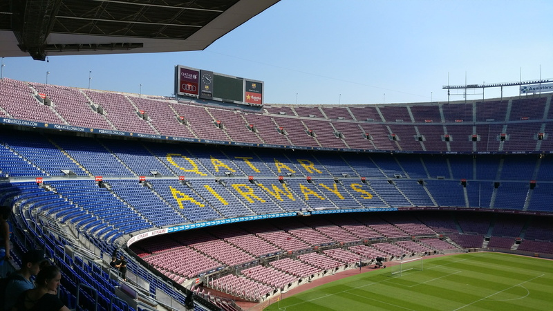 airways, football, barcelona, architecture, outdoors, photo, spain, ground, crowd, sky, roof, sign, team sport, no people, day, qatar, sport, seats, seat