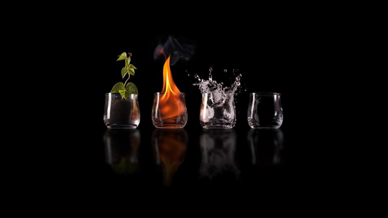 earth, x, planets, art, elements, air, 1080P, four, creative, Black, nature, background, space, hd, cups, glasses, fire