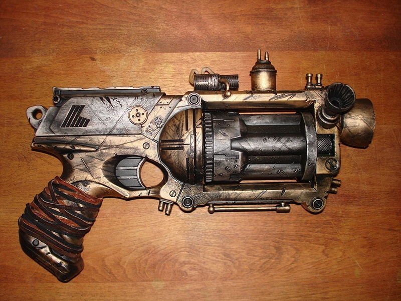 material style, bong, steampunk, artwork, orange, gun, 480P