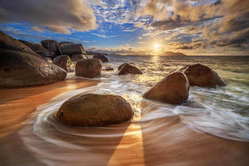 sea, Bobby Bong, stones, 1080P, dawn, the sky
