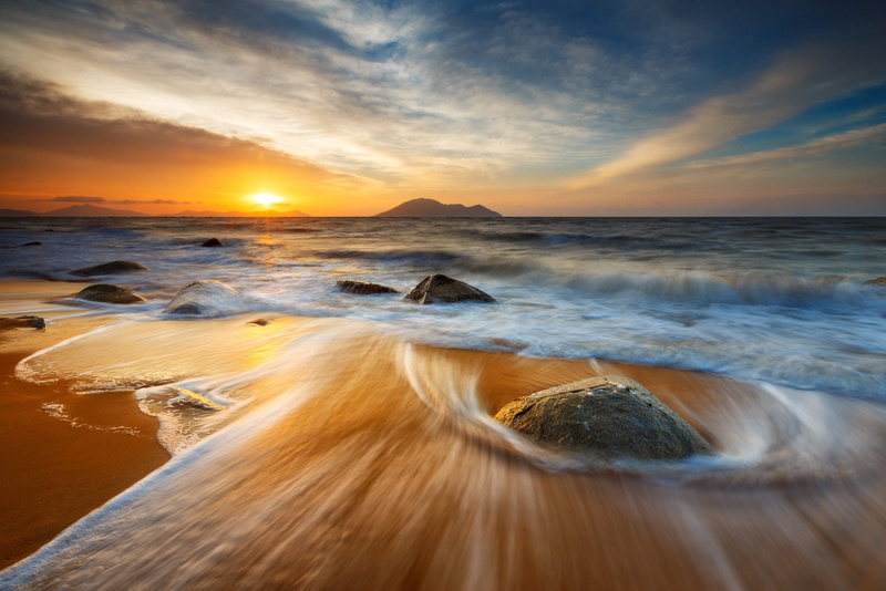 dawn, Bobby Bong, 1080P, sea, the sky, stones