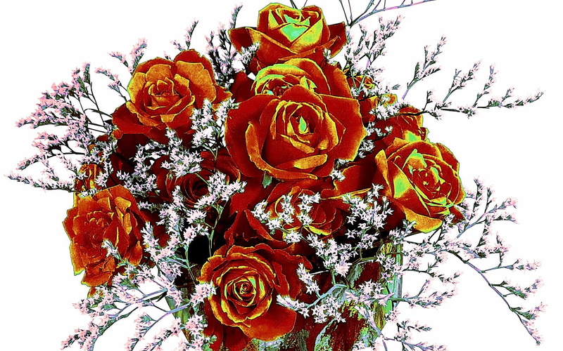 bouquet, painting, roses, brown, glow, 3d and abstract, something, 1080P, rose, lovely, beauty, special, flowers, let, make