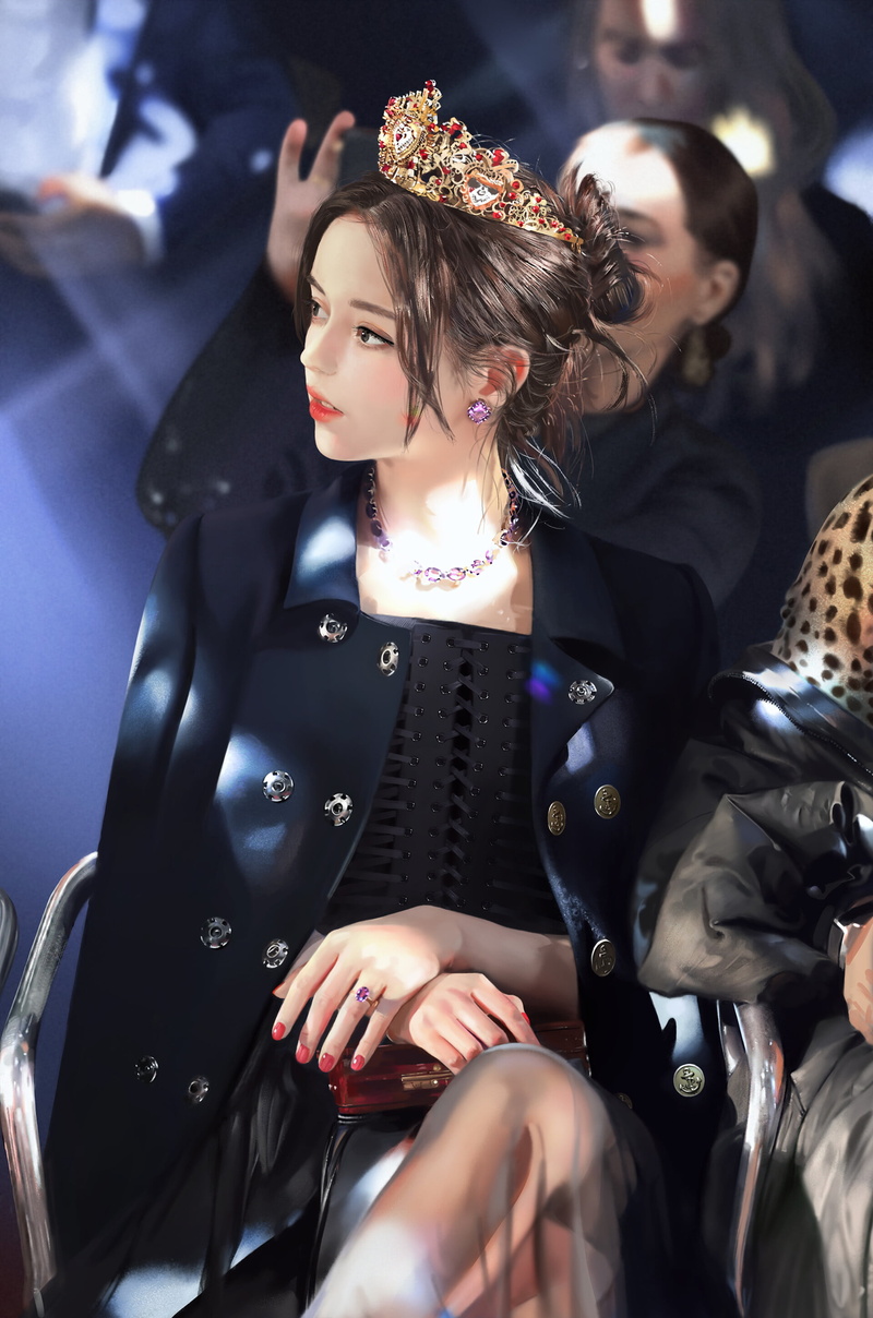 crown, artwork, necklace, J. Won Han, 2K, rings, princess, looking away