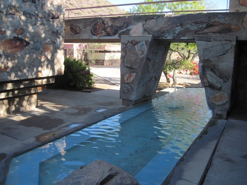 abandoned, reflection, sunlight, building exterior, no people, 2K, taliesin west, water, day, frank lloyd wright, architectural column, nature, outdoors