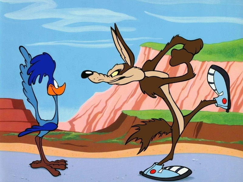 Wile E. Coyote, willie, cayote, outdoors, multi colored, parrot, runner, animals in the wild, Road Runner, mural, butterfly - insect, vertebrate, road