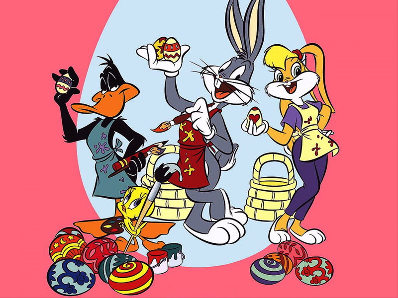 duck, lola, daffy, primate, snack, people, bugs, adult, clothing, refreshment, Cartoons, bunny, sport, colored background, cartoon, 1080P, exercising
