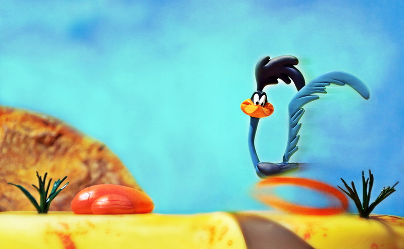 road, the bushes, 1080P, Looney Tunes, stones, Road Runner, running, desert, the sky