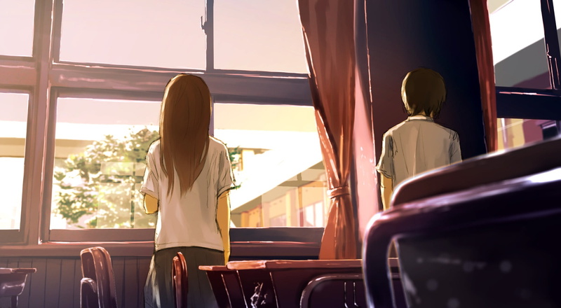 leisure activity, standing, male, hairstyle, three quarter length, mode of transportation, sitting, seat, students, rear view, illustration, lifestyles