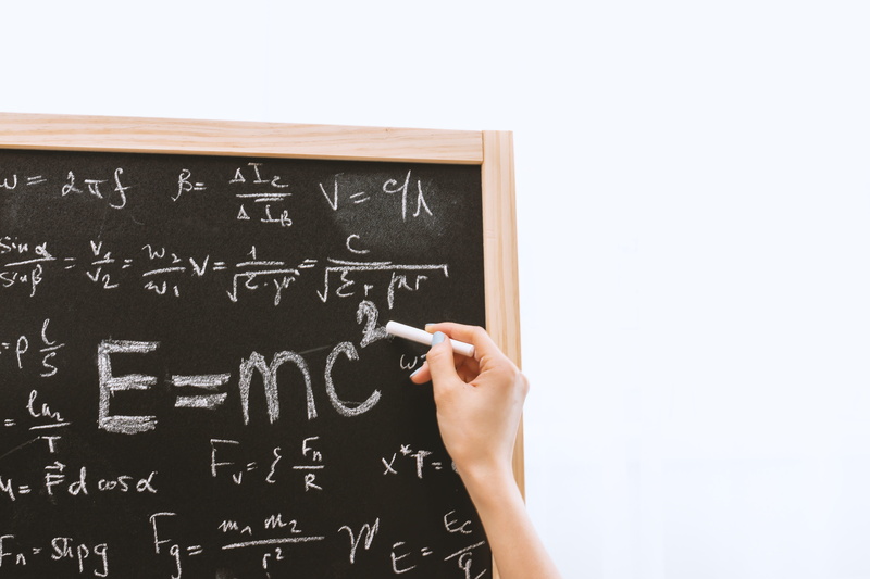 indoors, human body part, hand, mathematics, classroom, human hand, female, einstein, chalk, blackboard, board, writing, formula, holding, education, chalk - art equipment