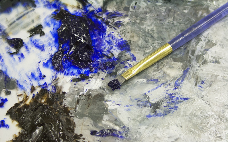 paintbrush, 2K, stroke, art, color, artistic, acrylic, blue, creative, desktop, no people, smear, messy, motion, texture, pattern, silver colored, indoors