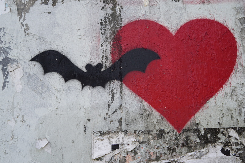 bat, textured, painting, white color, bali, no people, mold, built structure, heart, concrete, architecture, wall, design, white, prison, outdoors, emotion