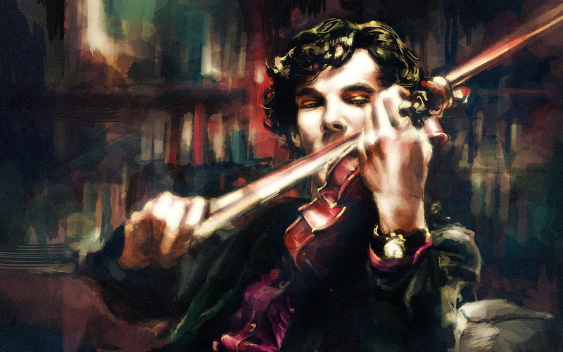 alicexz, artwork, Sherlock, Benedict Cumberbatch, Sherlock Holmes, violin, 1080P