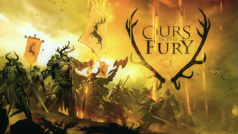 TV, warrior, Guild Wars 2, war, fantasy art, Game of Thrones, sword, battle, banner, 1080P, sigils, House Baratheon, typography