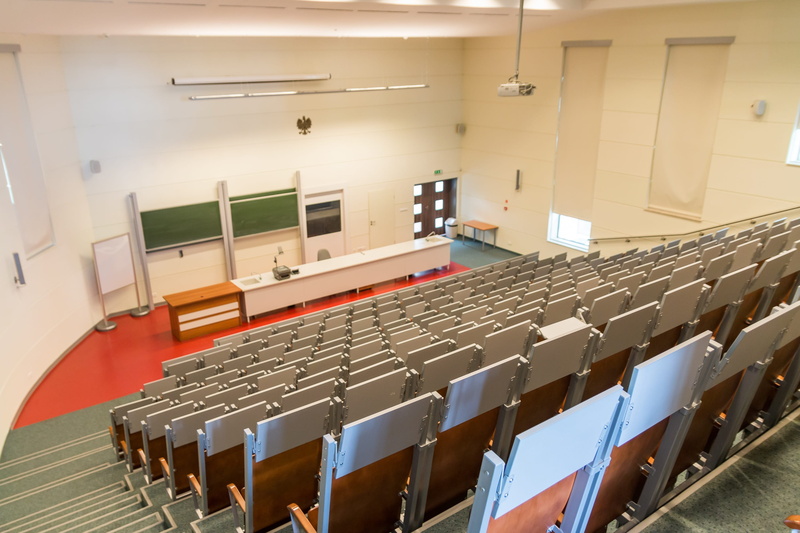 absence, in a row, building, lecture hall, education, orange color, audience, empty, chair, lectures, assembly hall, room, the jan kochanowski university