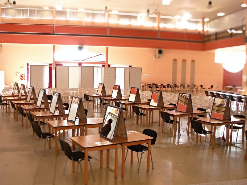 classroom, meeting, board room, competition of hairdressers, hall, empty, desk, business meeting, chair, no people, indoors, in a row, before the competition