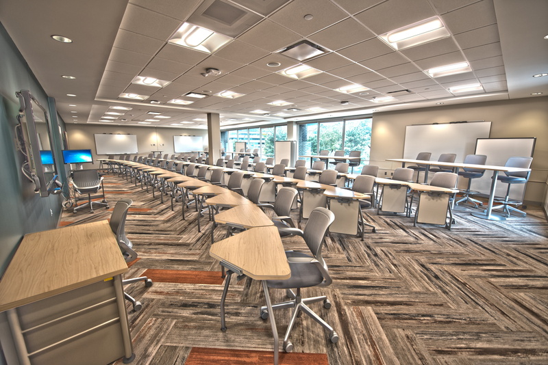 in a row, domestic room, room, modern, architecture, window, illuminated, technology, lighting equipment, inside, empty, desks, study, chair, classroom